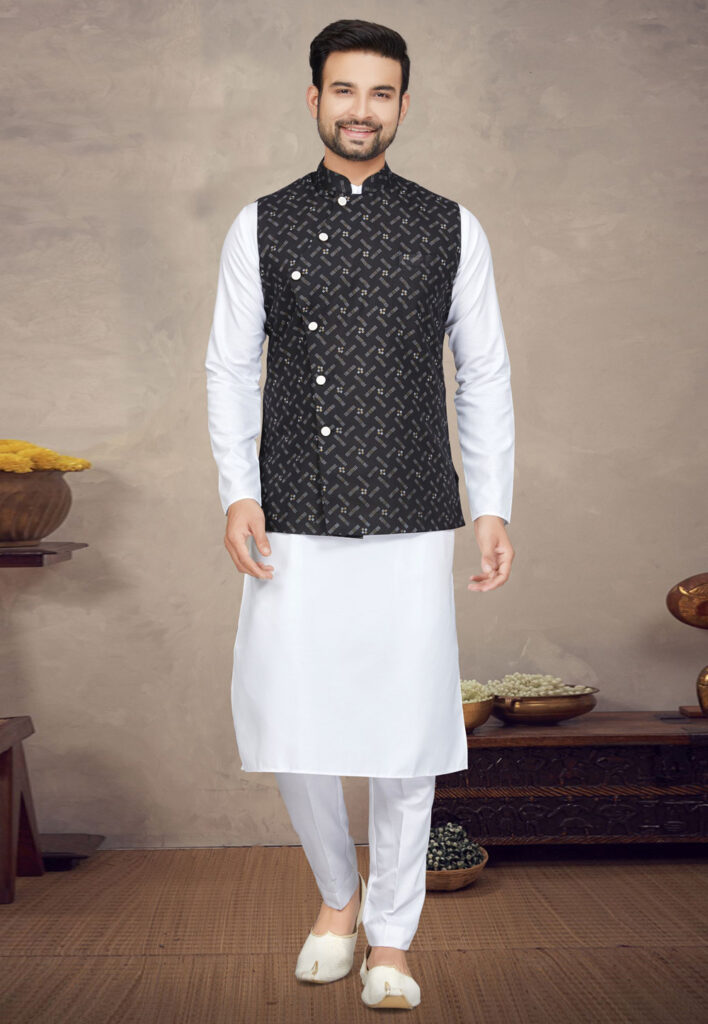 17756302102023 White Cotton Kurta Pajama With Jacket 708x1024