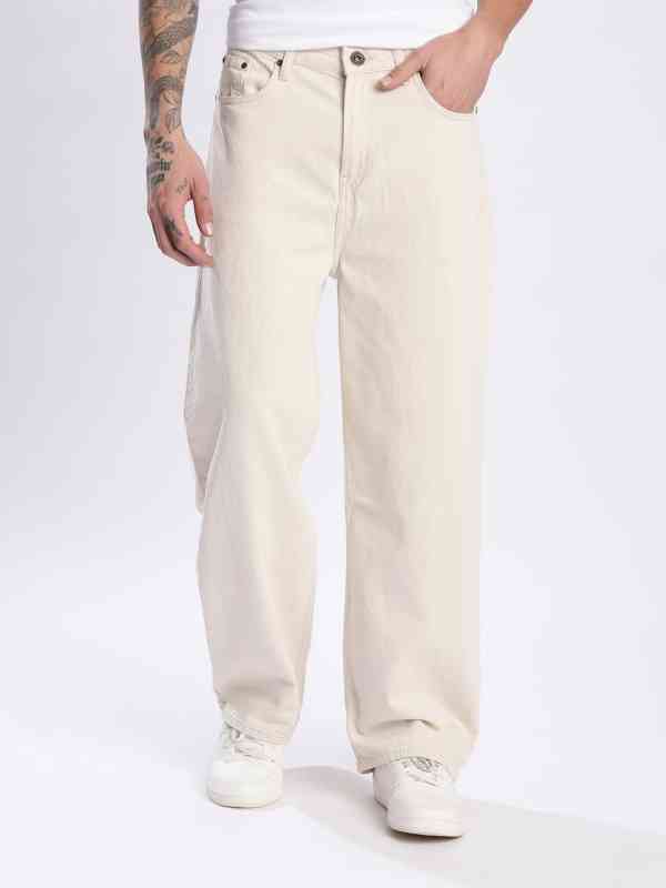 49f549c4 84de 4dfd A1cd B04613c71b151745001139077 The Roadster Lifestyle Co Men Beige Pure Cotton Rigid Baggy 1