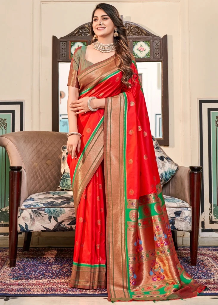 Red And Green Paithani Silk Saree 731x1024