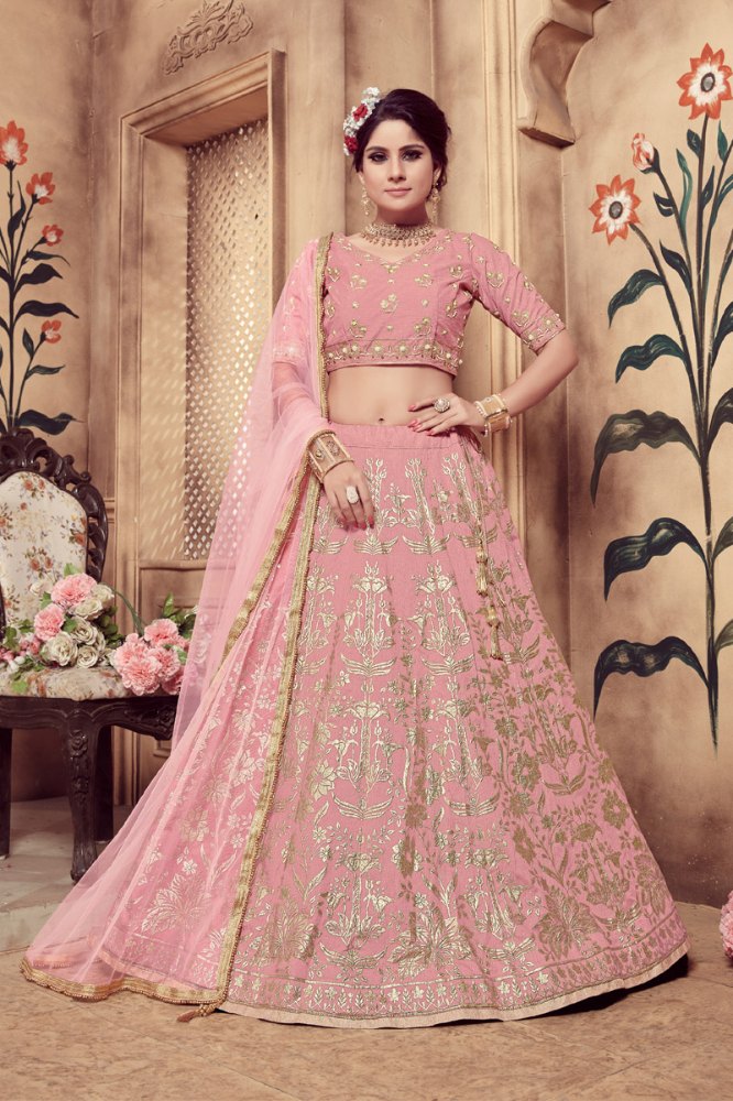 Attractive Pink Silk Wedding Function Wear Bollywood Lehenga Choli