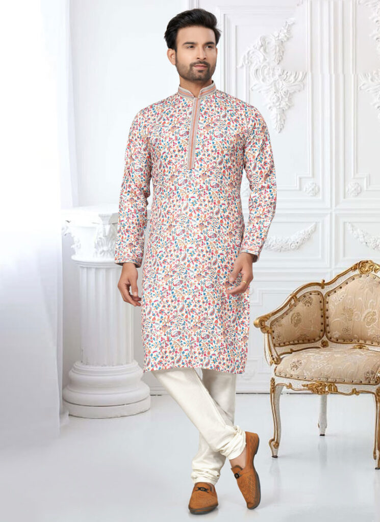 Floral Printed Cotton Kurta Pajama For Men 52308 745x1024