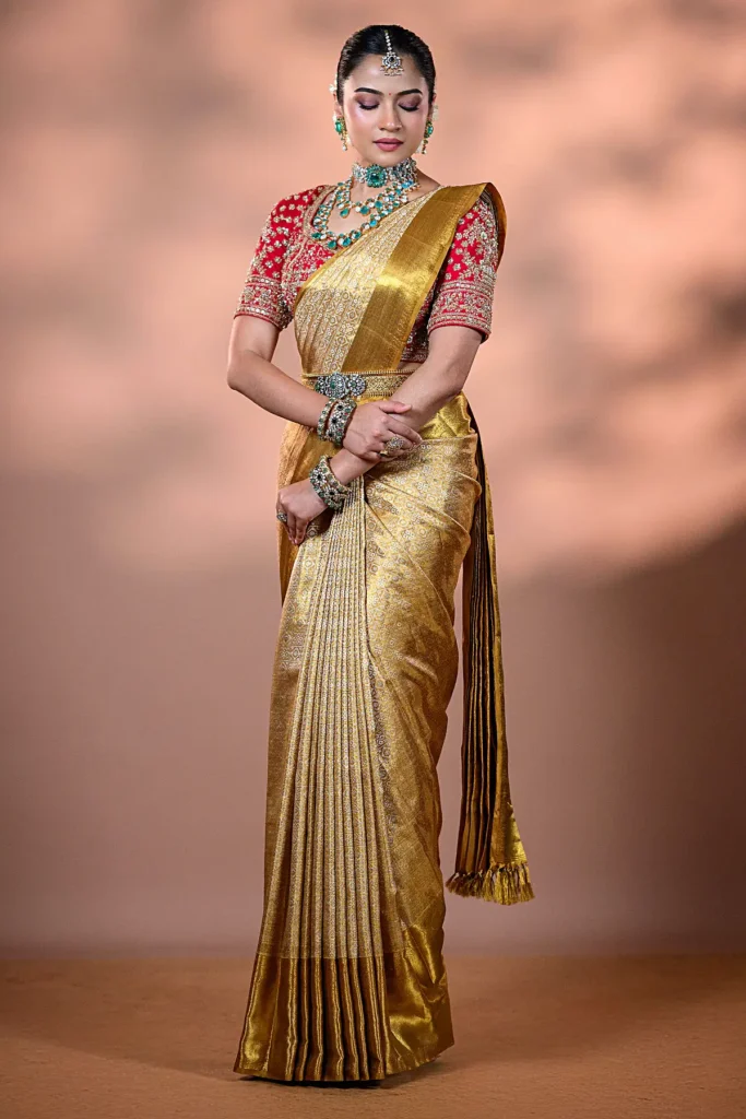 Gold Zari Woven Kanchipuram Tissue Saree With Allover Traditional Motiffs Sr27755 683x1024