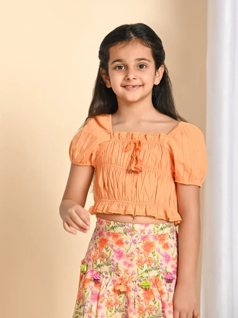 Kiara Puff Sleeves Cotton Girls Crop Top Peach 652702 460x@2x 768x1024