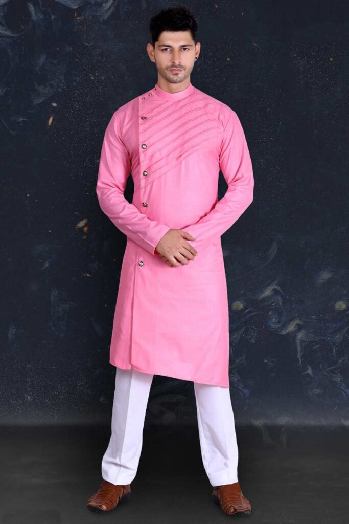 Pink Color Kurta Pajama For Men For Eid Festival Mkpv0507 683x1024
